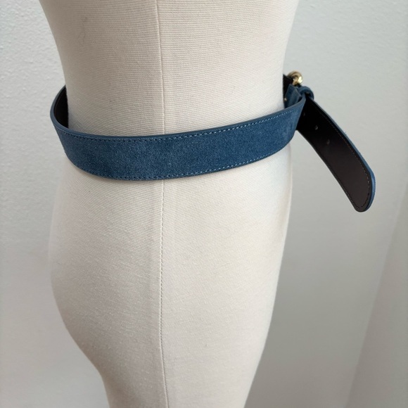Sezane Thelma Suede Belt Round Buckle Statement Leather Denim Blue Gold 75 cm main image 10